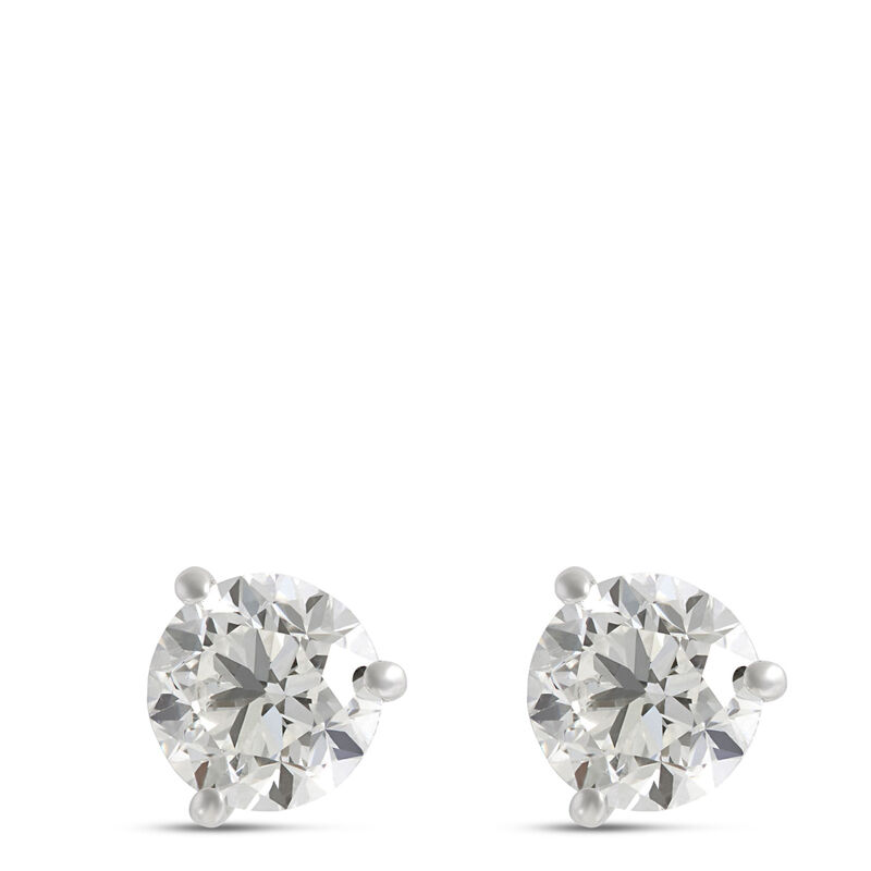 Three Prong Round Diamond Studs, 14K White Gold image number 0