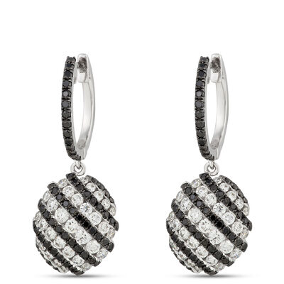 White and Black Diamond Dangle Earrings, 1 &frac12; Carat Total Weight, 14K White Gold