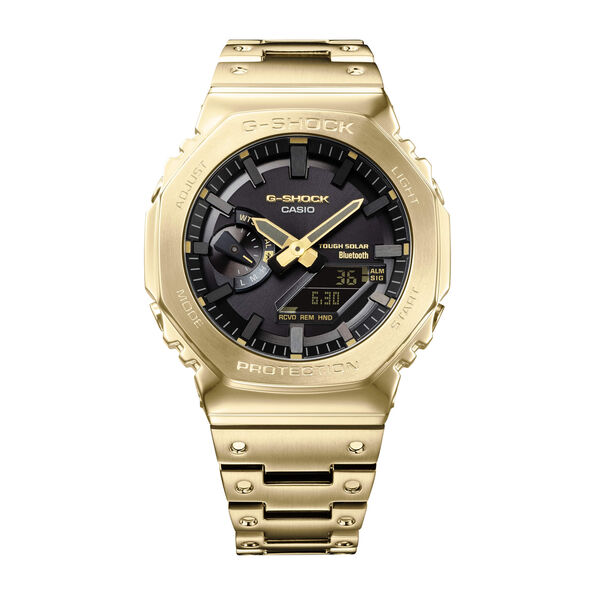 G-Shock FULL METAL 2100 Series Watch Black Dial Gold Steel Bracelet, 50mm