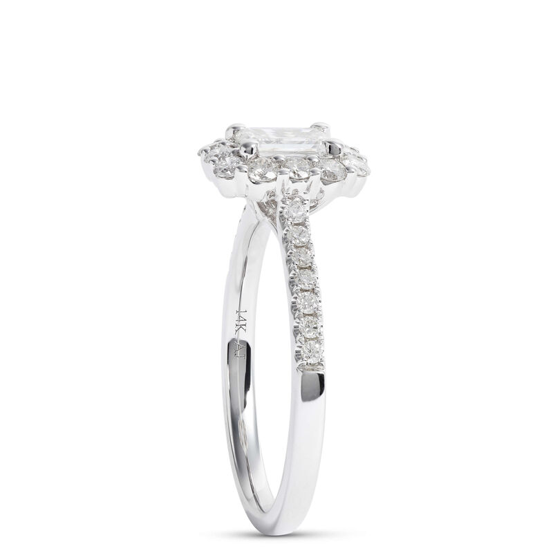 Emerald Cut Diamond Halo Bridal Ring, 14K White Gold image number 1
