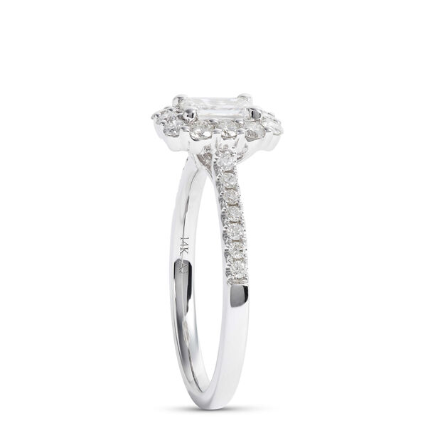 Emerald Cut Diamond Halo Bridal Ring, 14K White Gold