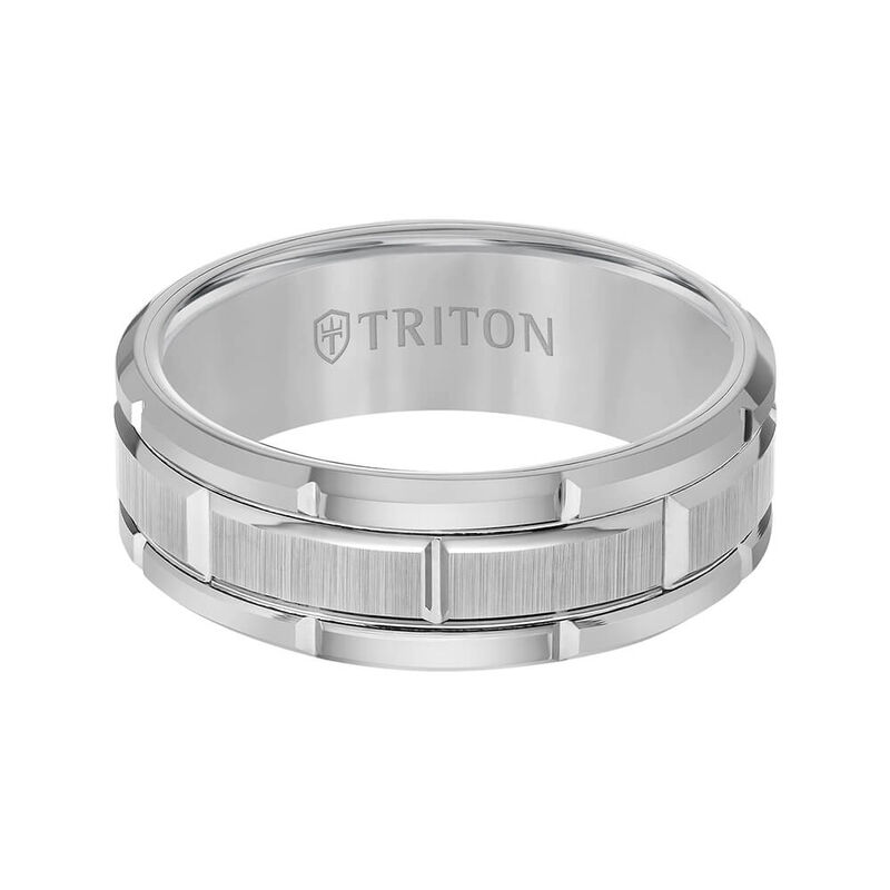 TRITON Contemporary Comfort Fit Satin Finish Brick Pattern Band in Grey Tungsten, 8 mm image number 2