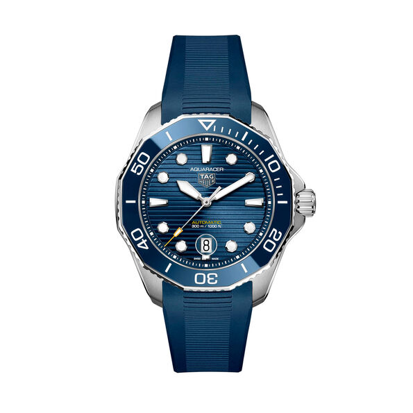 TAG Heuer Aquaracer Professional 300 Watch Blue Dial Blue Rubber Strap, 43mm