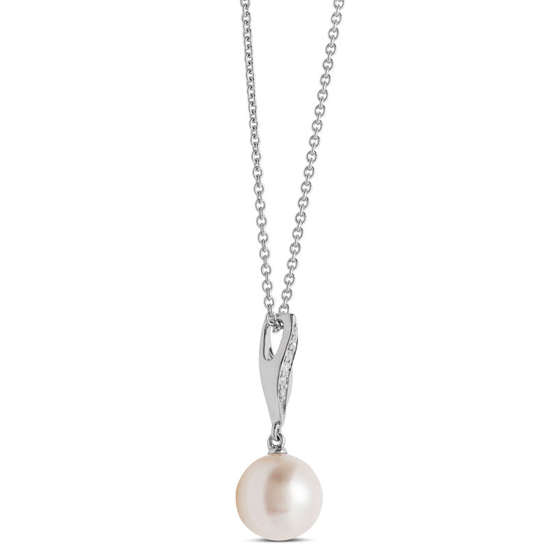 Wavy Cultured Pearl and Diamond Pendant Necklace, 14K White Gold image number 1