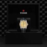 TUDOR Glamour Date Watch Champagne Dial Black Leather Strap, 36mm