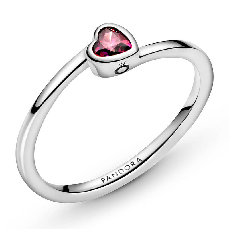 Pandora Red Tilted Heart Solitaire CZ Ring image number 3