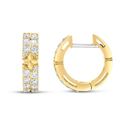 Roberto Coin 18K Yellow Gold Love In Verona Pav&eacute; Diamond And Polished Flower Hoop Earrings