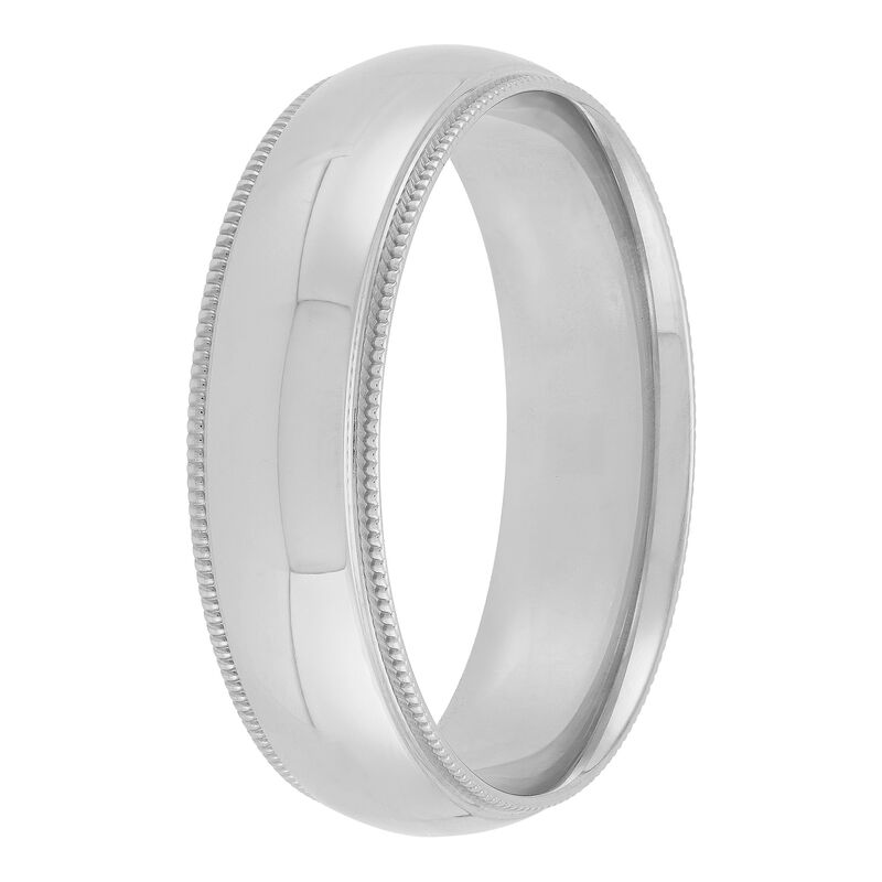 White Gold Polished Milgrain Edge Comfort Fit 6mm Band 14K image number 1
