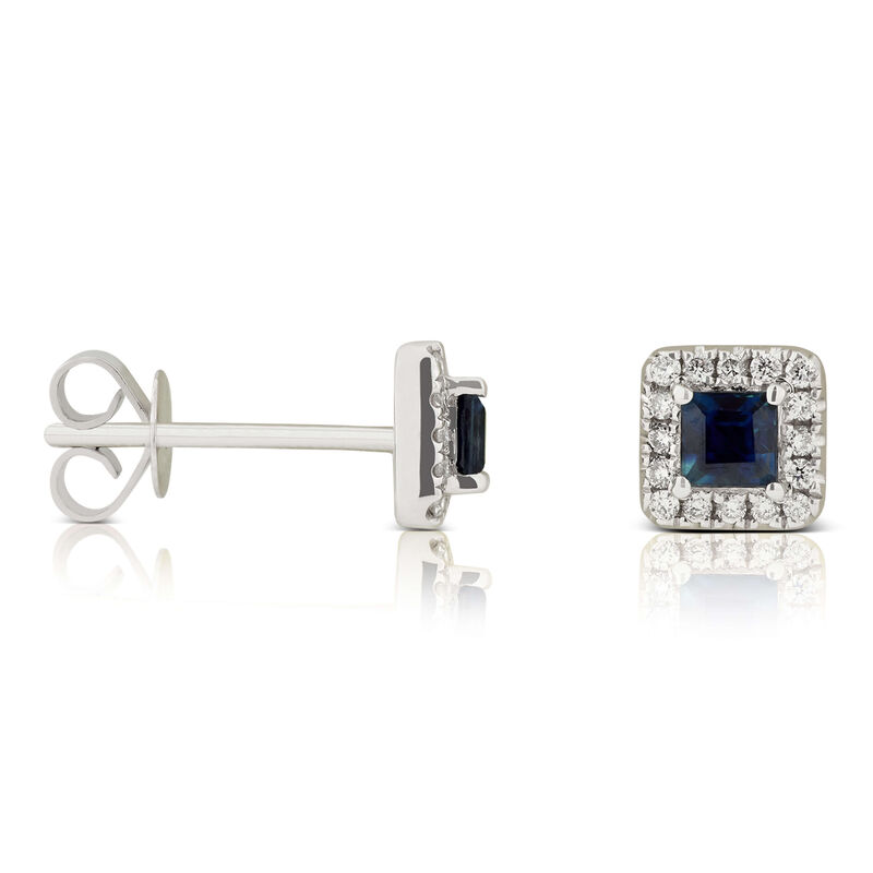 Square Sapphire & Diamond Stud Earrings 14K image number 1