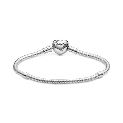 Pandora Moments Family Tree Heart Clasp Snake Chain CZ Bracelet