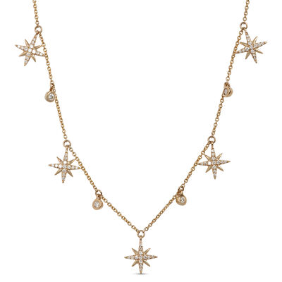 Diamond Star Dangle Necklace, 14K Yellow Gold