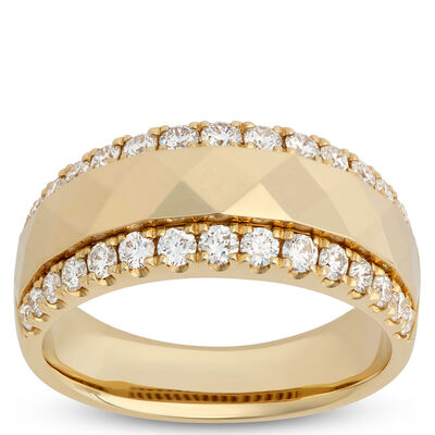 Classic Three-Row Round Diamond Ring, &frac34; Carat Total Weight, 14K Yellow Gold