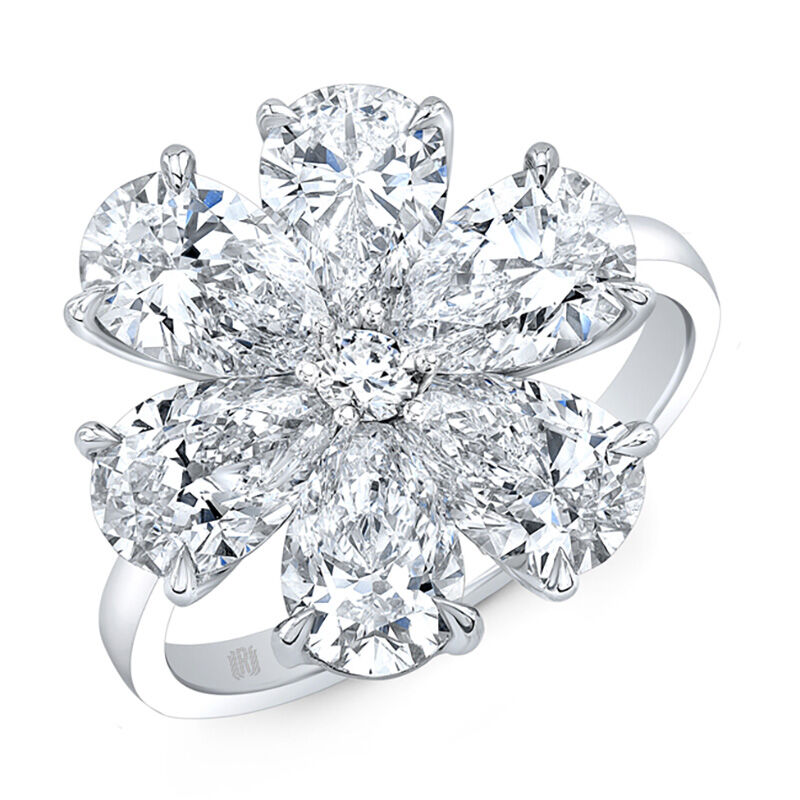 Rahaminov Pear Shaped Floral Diamond Ring, 18K White Gold image number 1