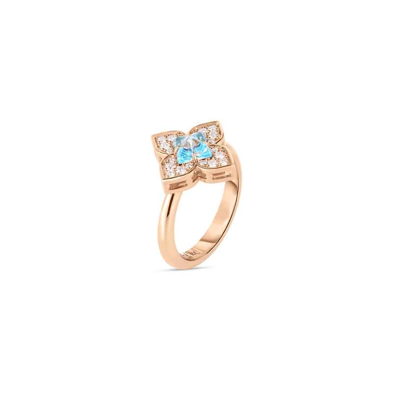 Roberto Coin 18K Rose Gold Venetian Princess Carnival Pave Diamond And Blue Topaz Small Flower Ring image number 1