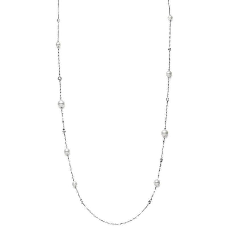 Mikimoto Akoya Cultured Pearl & Diamond Station Necklace 18K, 31" image number 2