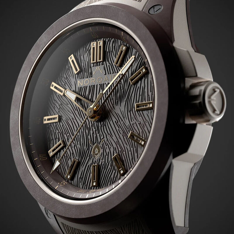 NORQAIN Wild One Hakuna Mipaka Brown Dial Sand Color Rubber Strap Pin Buckle Watch, 42mm image number 1