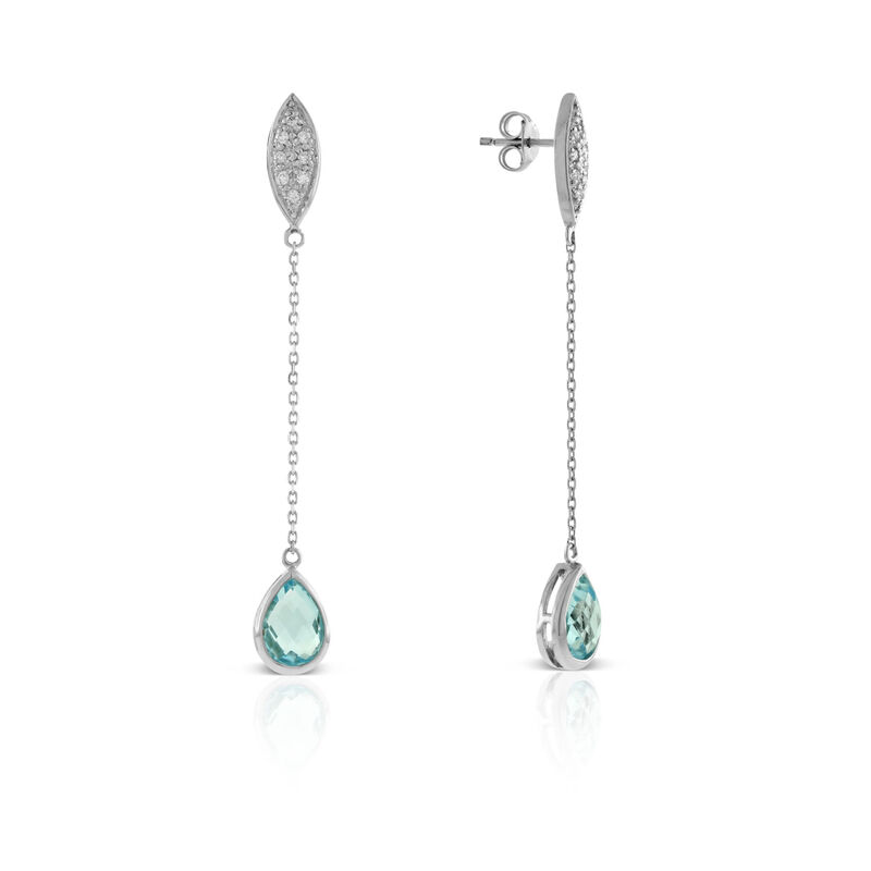 Blue Topaz & Diamond Dangle Earrings 14K image number 1