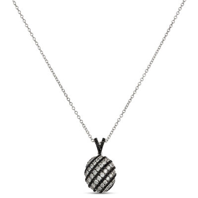 White and Black Diamond Oval Pendant, 1 ⅕  Carat Total Weight, 14K White Gold