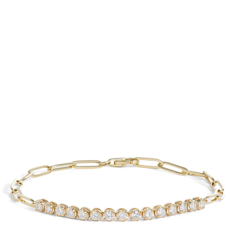Diamond and Paperclip Link Bracelet, 14K Yellow Gold image number 0