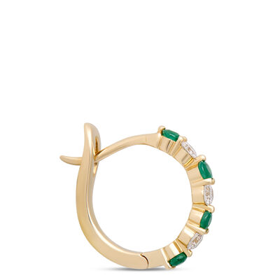 Emerald and Round Diamond Hoops, 14K Yellow Gold