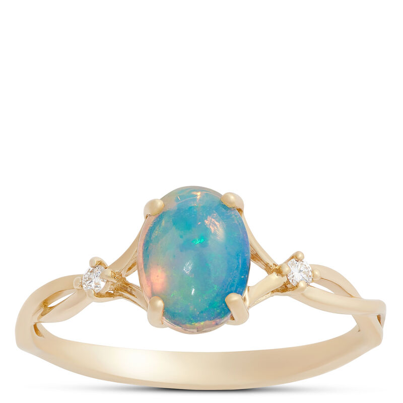 Oval Opal and Diamond Ring, 14K Yellow Gold image number 0