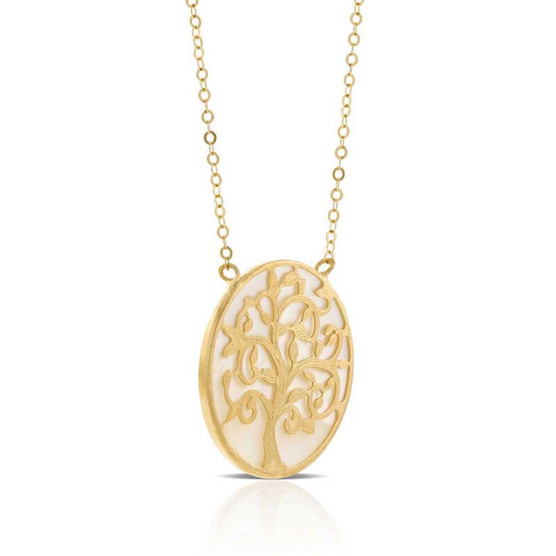 Mother of Pearl Tree of Life Necklace 14K image number 3