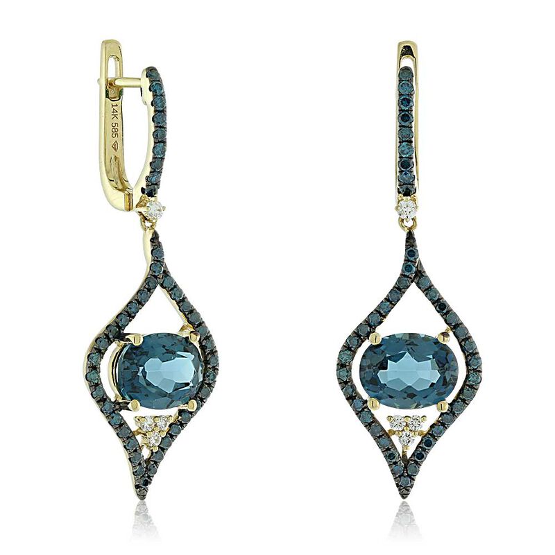 Blue Topaz, Blue & White Diamond Earrings, 14K Yellow Gold image number 0