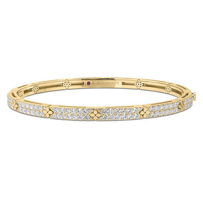Roberto Coin 18K Yellow Gold Love In Verona Pav&eacute; Diamond And Polished Flower Bangle