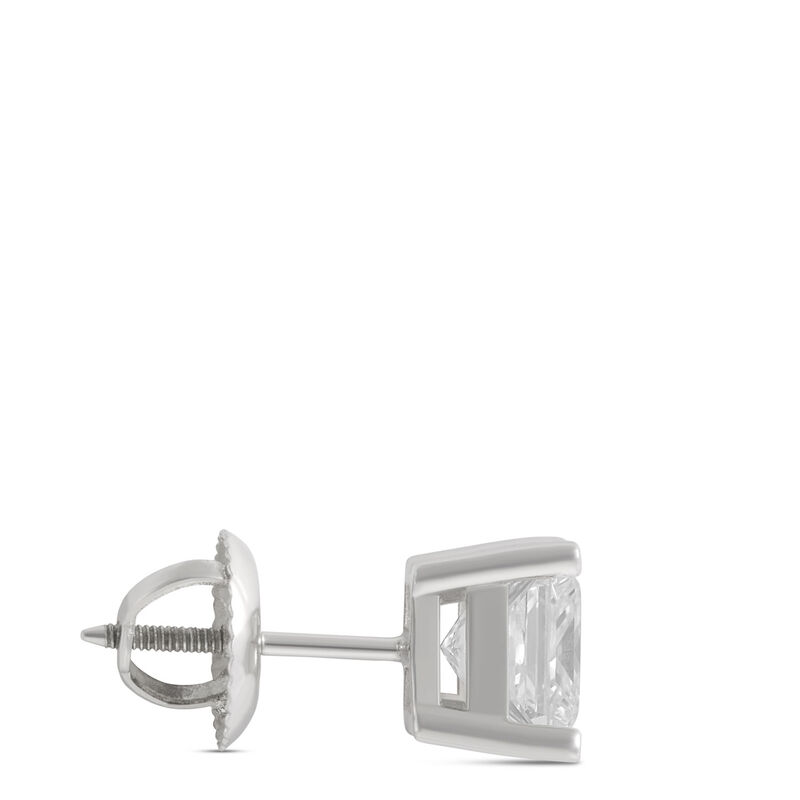 Princess Cut Solitaire Diamond Studs, 14K White Gold image number 1