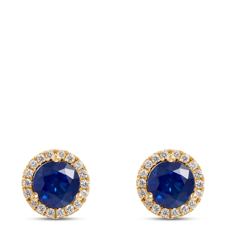 Round Sapphire and Diamond Studs, 0.15 Total Carat Weight 14K Yellow Gold image number 0
