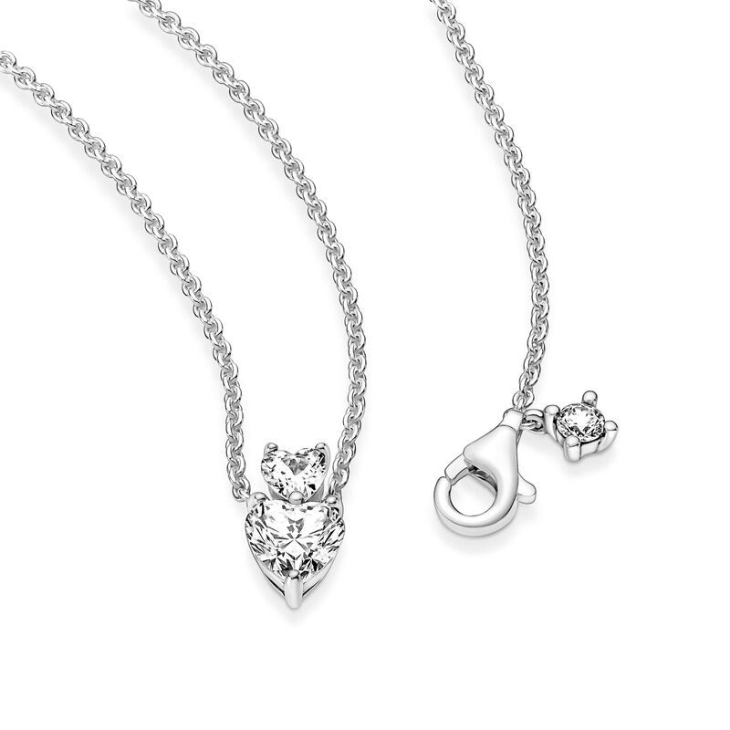 Pandora Double Heart Pendant Sparkling Collier Necklace image number 4