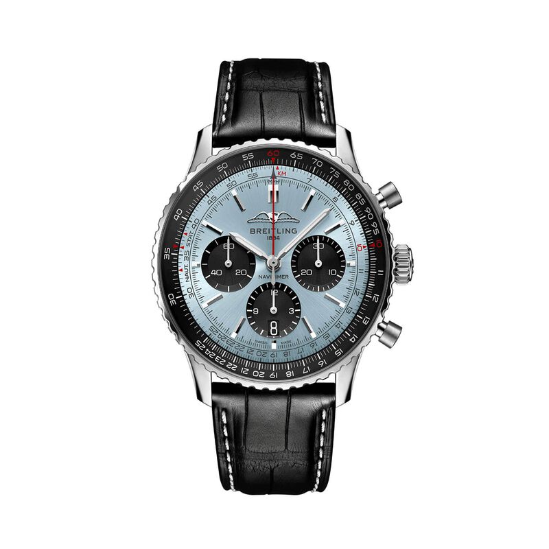 Breitling Navitimer B01 Chronograph Watch Steel Case Ice Blue Dial, Black Leather Strap, 43mm image number 0