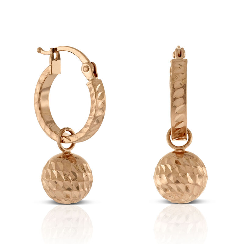 Rose Gold Diamond Cut Ball Drop Huggie Earrings 14K image number 0