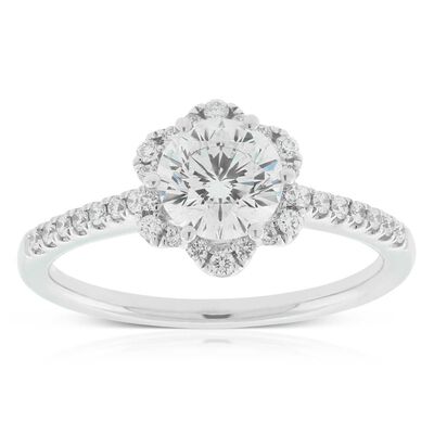 Ben Bridge Signature Diamond Floral Halo Ring 18K, 1 ct. Center