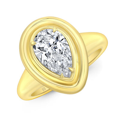  Rahaminov Pear Shaped Diamond and Double Bezel Ring, 18K Yellow Gold