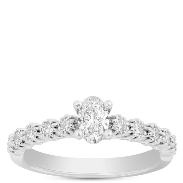 Oval and Round Engagement Ring, 14K White Gold