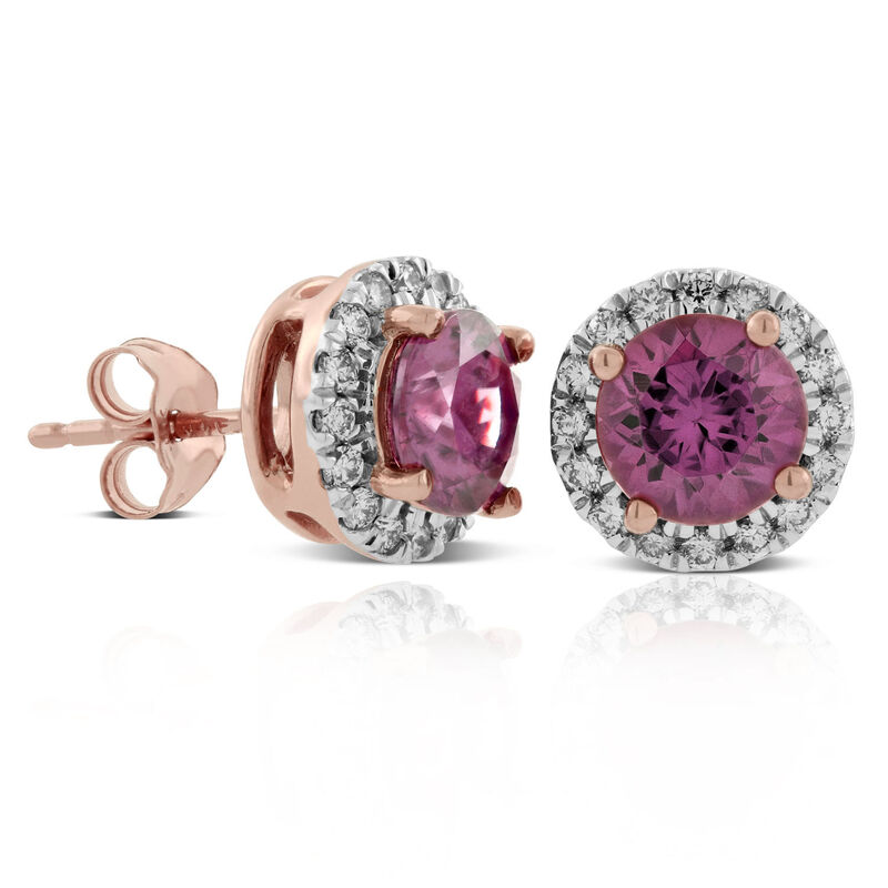 Rose Gold Rose Zircon & Diamond Halo Earrings 14K image number 0