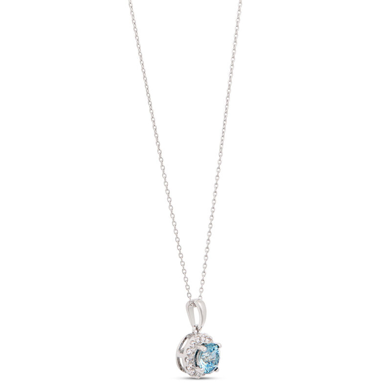 Classic Round Sapphire Diamond Halo Necklace, 1/10 Total Carat Weight, 14K White Gold image number 2