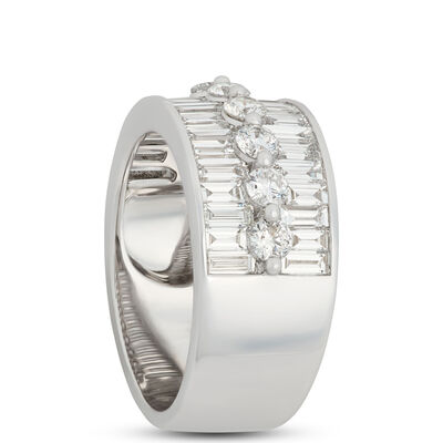 Baguette and Round Diamond Ring, 14K White Gold