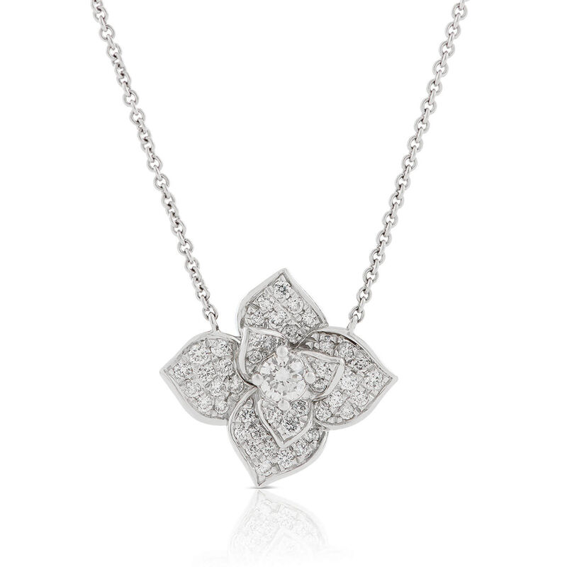 Pavé Diamond Flower Necklace 14K image number 0
