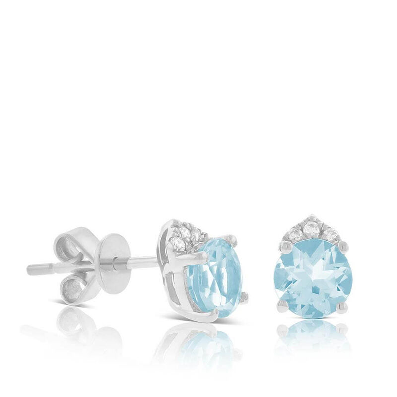 Aquamarine & Diamond Stud Earrings 14K image number 1