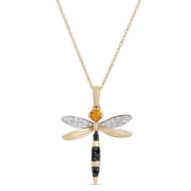 Gemstone Dragonfly Pendant, 14K Yellow Gold image number 0