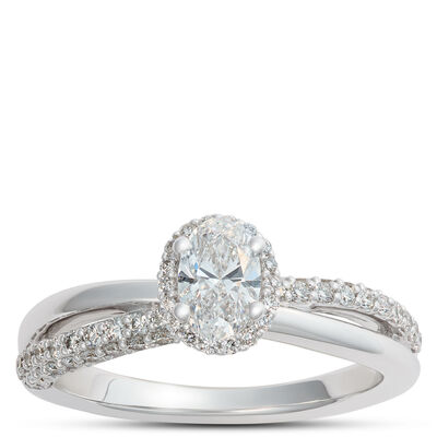 Split-Shank Oval Diamond Engagement Ring, 14k White Gold