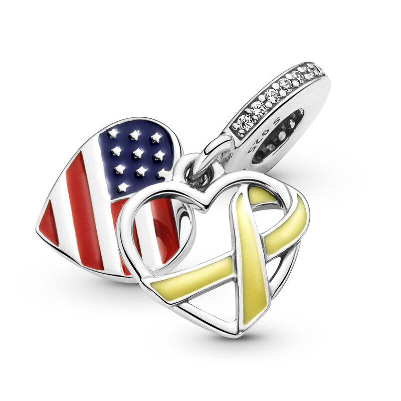 Pandora Amercian Flag & Remembrance Ribbon Heart Dangle Charm image number 2