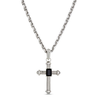 Black Onyx and White Sapphire Cross, Sterling Silver