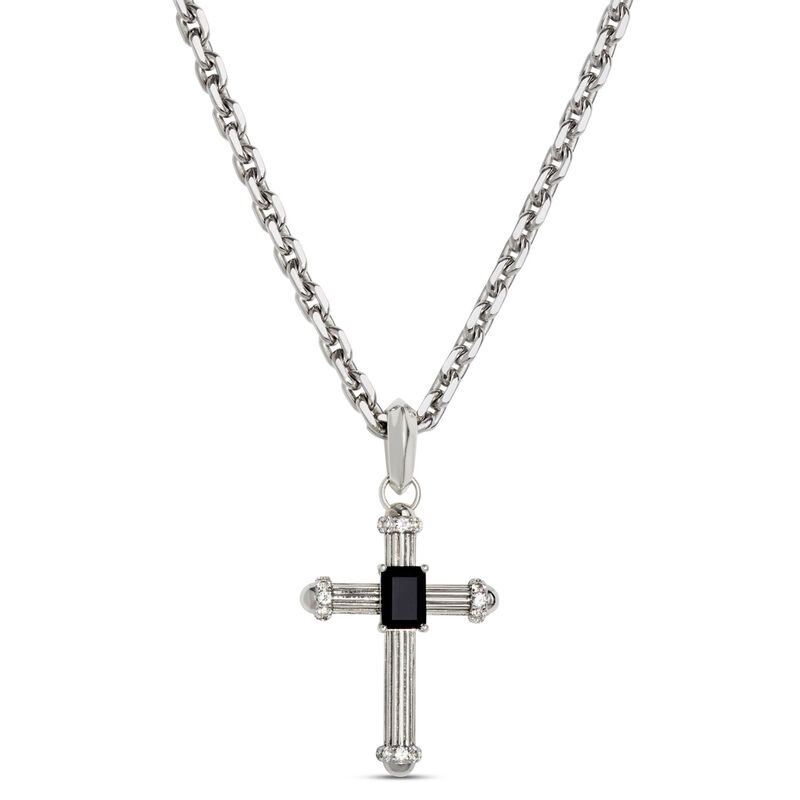Black Onyx and White Sapphire Cross, Sterling Silver image number 0