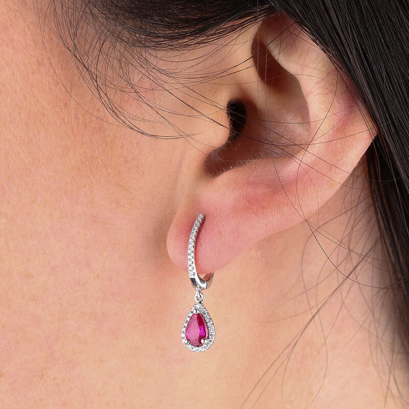 Ruby & Diamond Drop Earrings 14K image number 3