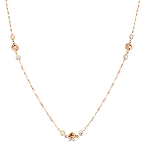 Cushion Cut Natural Brown Diamond Necklace, 14K Rose Gold