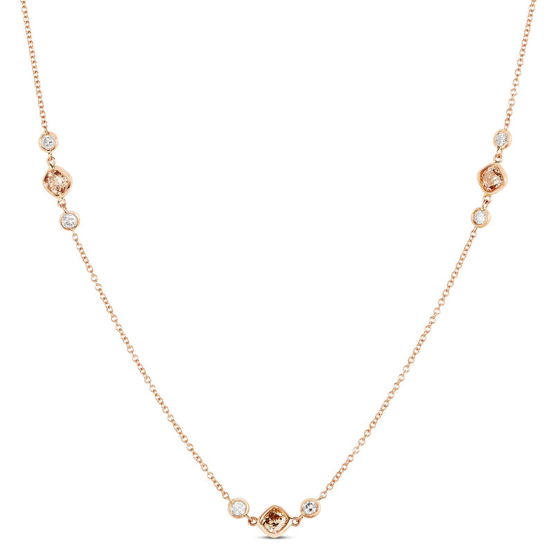 Cushion Cut Natural Brown Diamond Necklace, 14K Rose Gold image number 0