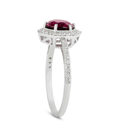 Purple Garnet and Round Diamond Ring, 14K White Gold